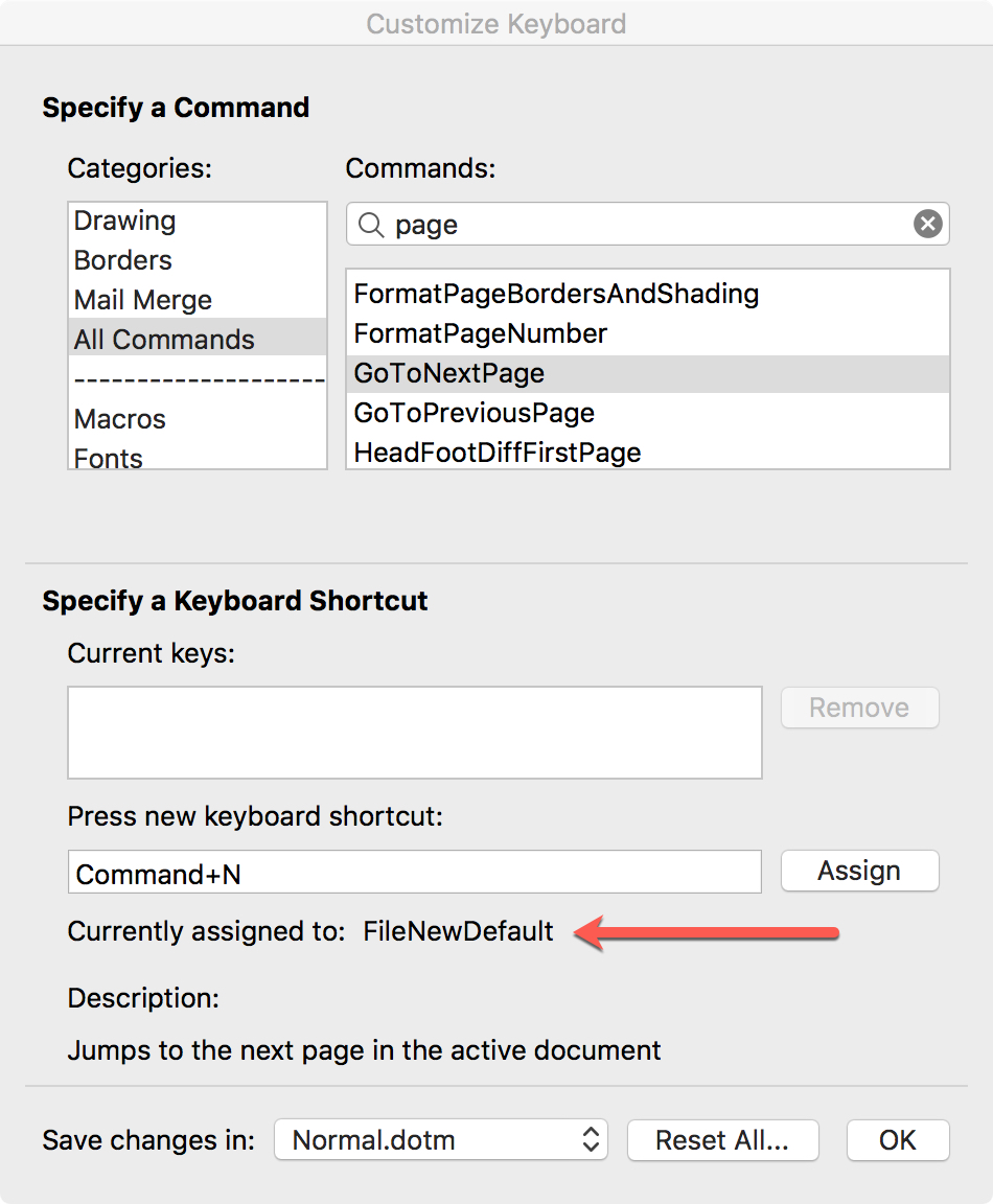 keyboard shortcuts in word for mac